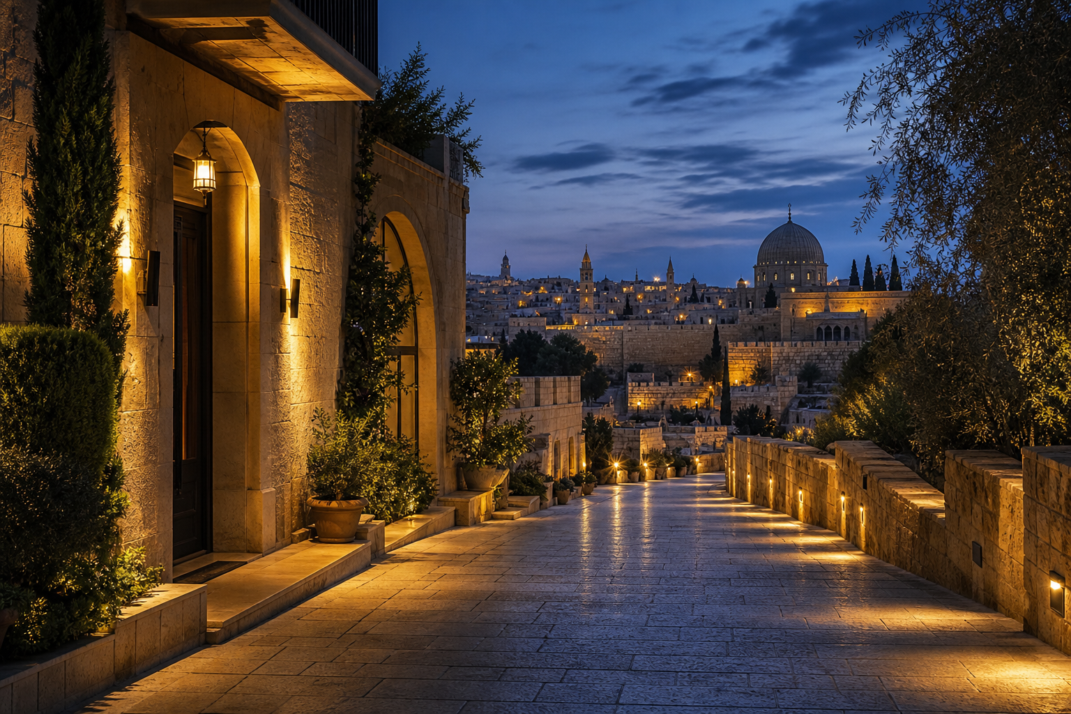 Old City of Jerusalem at night — steps from the apartments