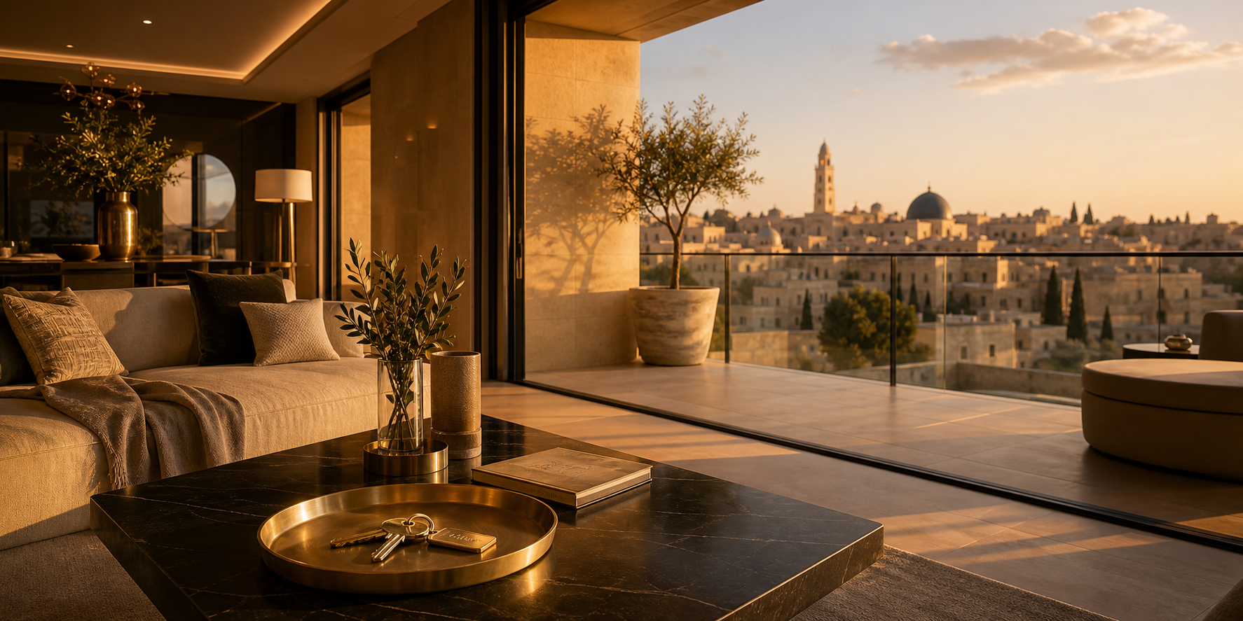 Luxury Jerusalem apartment with Old City view at sunset — Jerusalem K&Y